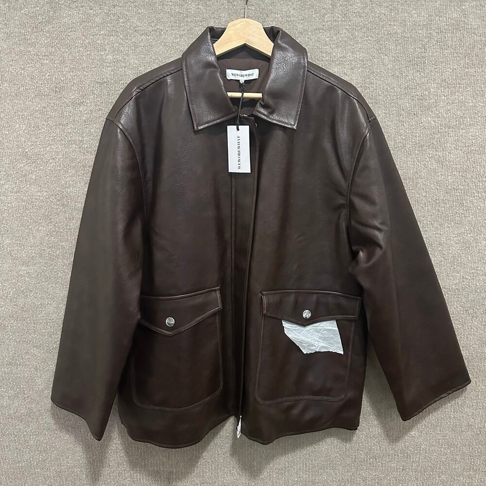 WeWoreWhat Vegan Faux Leather Chore Jacket Dark Brown Oversized Size M Utility